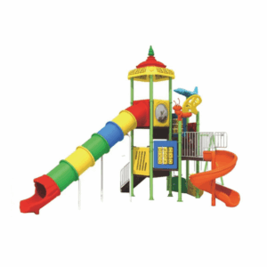 Kids Outdoor - Playful Long Tube Slide Game - 3 Swing Playset