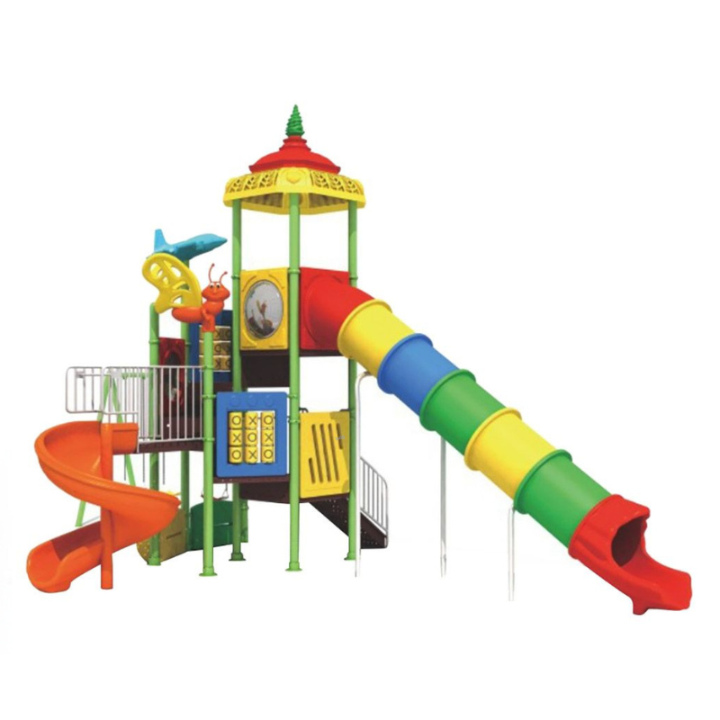 Kids Outdoor - Playful Long Tube Slide Game - 3 Swing Playset