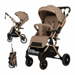 Kidilo Luxury Baby Stroller & Pram – Foldable Travel Pushchair with Adjustable Canopy (Khaki)