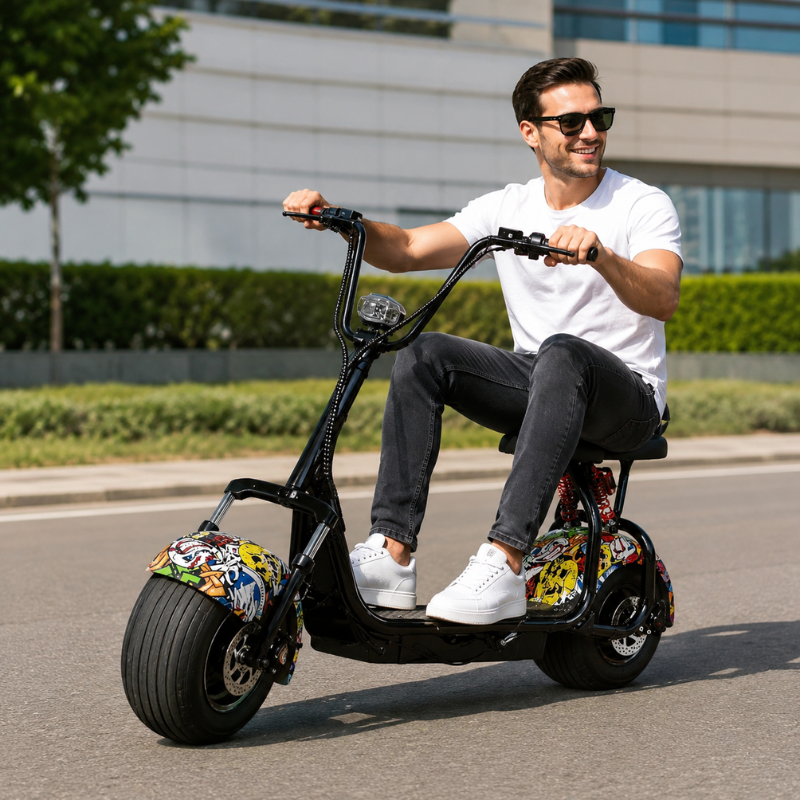 60V Electric Chopper Scooter for Adults – Graffiti Design Electric Ride-On Motorcycle - Image 4