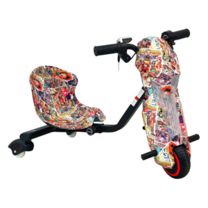 36V Electric Drift Scooter for Kids – Graffiti 3-Wheel Ride-On Drift Trike with LED Lights
