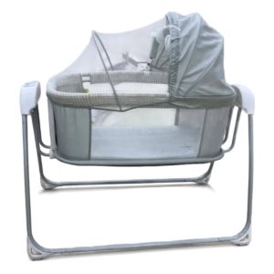 Electric Baby Bedside Bassinet with Automatic Swing, Music, Canopy & Mosquito Net – Grey