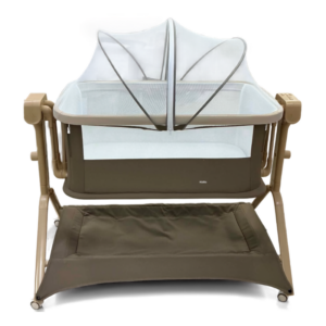 Premium 2-in-1 Baby Bedside Sleeper Bassinet with Mosquito Net & Storage Basket – Khaki
