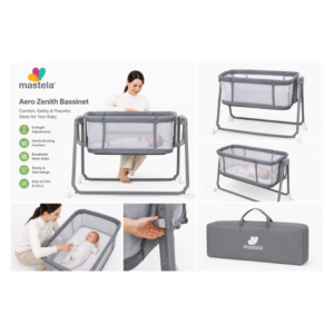 Alternative view of Mastela Aero Zenith Bedside Bassinet with Adjustable Height & Breathable Mesh – Grey