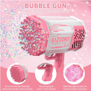 Bazooka Automatic Bubble Gun for Kids with Bubble Tray & Rechargeable Battery – Pink