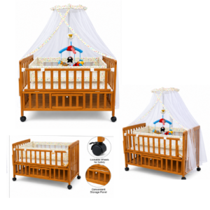 Alternative view of Wooden Baby Cot with Storage & Adjustable Side Rail