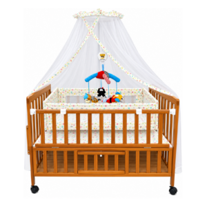 Wooden Baby Cot with Storage & Adjustable Side Rail