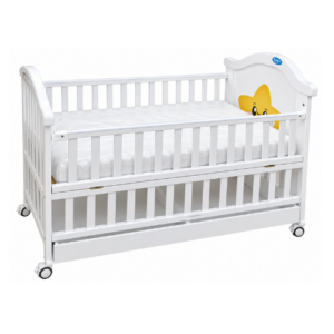 White Baby Cot with Storage Drawer & Mattress